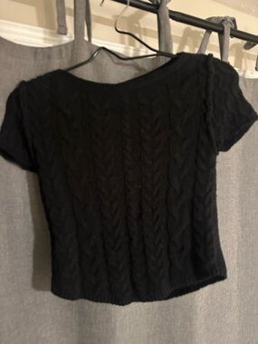 Anthropologie Black Cable Knit Short Sleeve Top